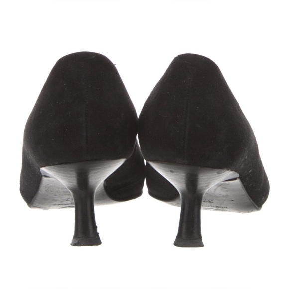 Chanel Vintage Kitten Heels Black Suede CC Logo Fringe Pointed Toe Pumps 37 Y2k - Picture 4 of 7